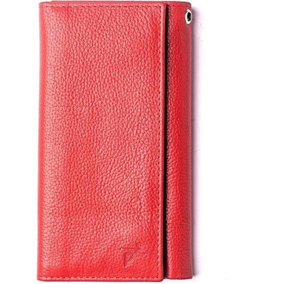 𝅺RFID Leather Tall Trifold Wallet for Men Red without Chain